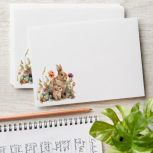Watercolor Floral Spring Easter Bunny Rabbits Envelope