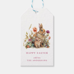 Watercolor Floral Spring Easter Bunny Rabbits Gift Tags