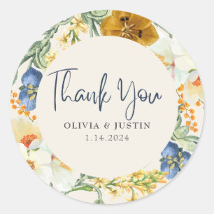 Watercolor floral Spring flowers Wedding Classic Round Sticker