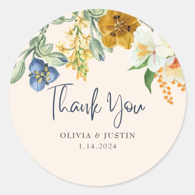 Watercolor floral Spring flowers Wedding Classic Round Sticker (Front)