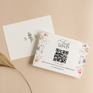 Watercolor Floral Spring Garden Wedding QR Code RSVP Card