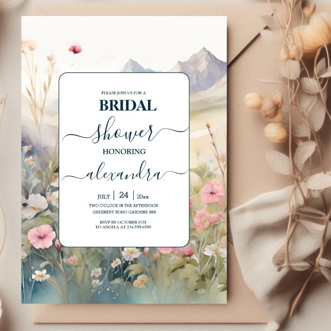 Watercolor Floral Spring Mountains Bridal Shower Invitation (Creator Uploaded)