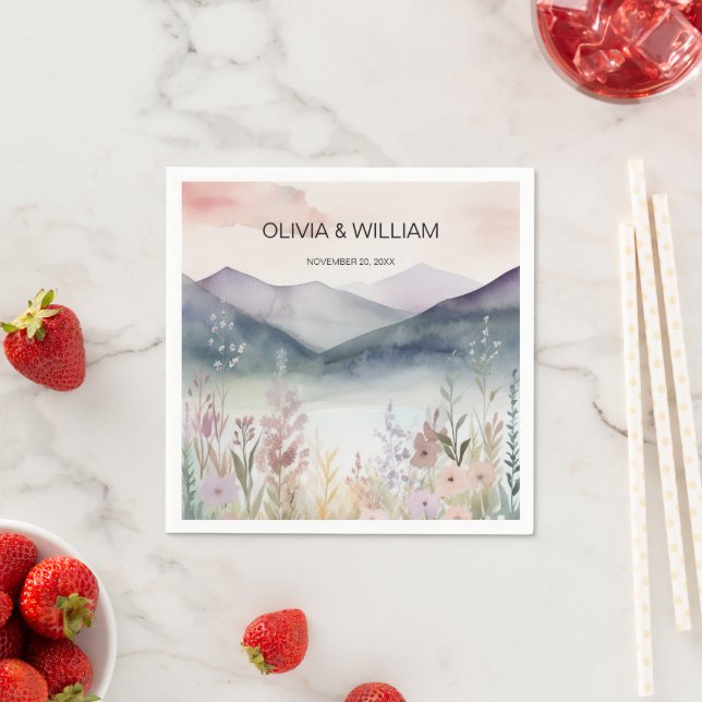 Watercolor Floral Spring Mountains Napkin (Insitu)