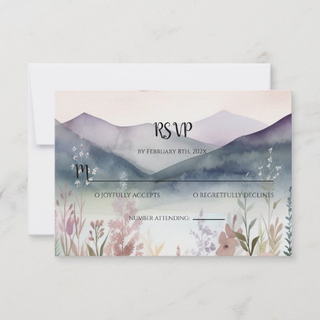 Watercolor Floral Spring Mountains RSVP Card (Front)