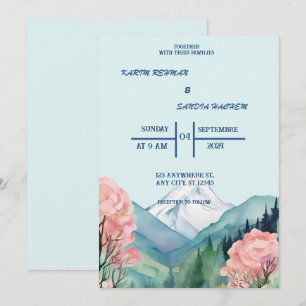 Watercolor Floral Spring Mountains Wedding  Invitation