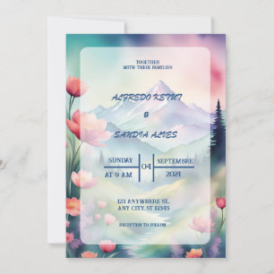 Watercolor Floral Spring Mountains Wedding Invitation