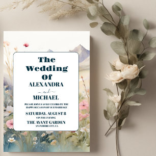 Watercolor Floral Spring Mountains Wedding Invitation