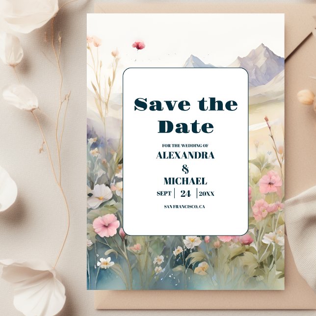 Watercolor Floral Spring Mountains Wedding Save The Date (Creator Uploaded)