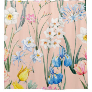 Watercolor floral spring pattern, botanical illust shower curtain