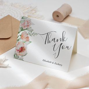 Watercolor Floral Spring Peach Wedding Thank You Card