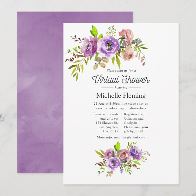 Watercolor Floral Spring Virtual Baby Shower Invitation (Front/Back)