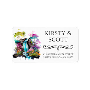 Watercolor Floral Spring Waterfall Wedding Address Label