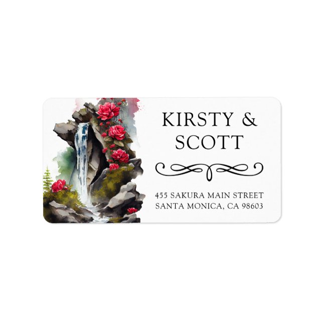 Watercolor Floral Spring Waterfall Wedding Address Label (Front)