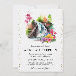 Watercolor Floral Spring Waterfall Wedding Invitation