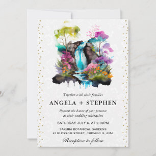 Watercolor Floral Spring Waterfall Wedding Invitation