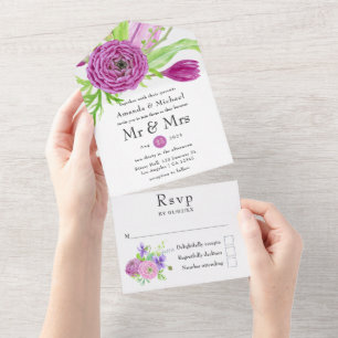 Watercolor Floral Spring Wedding All In One Invitation