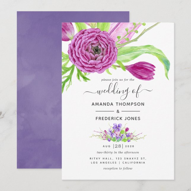 Watercolor Floral Spring Wedding Invitation (Front/Back)