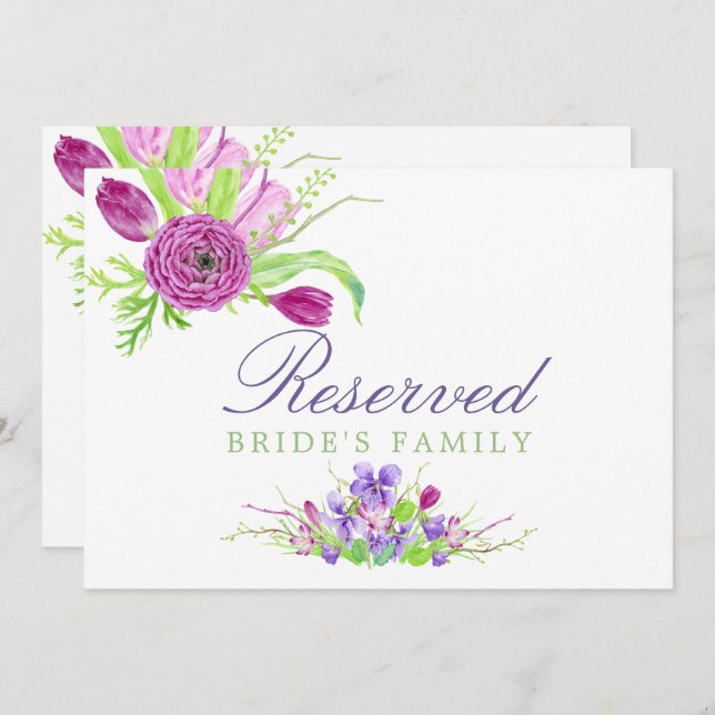 Watercolor Floral Spring Wedding Reserved Sign Invitation (Front/Back)