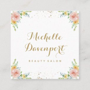 Watercolor floral square business card