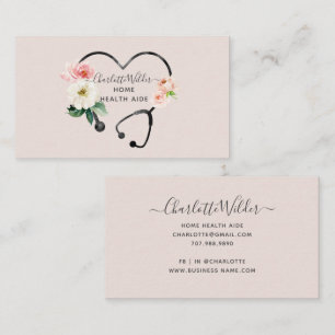 Watercolor Floral Stethoscope Home Health Aide Business Card