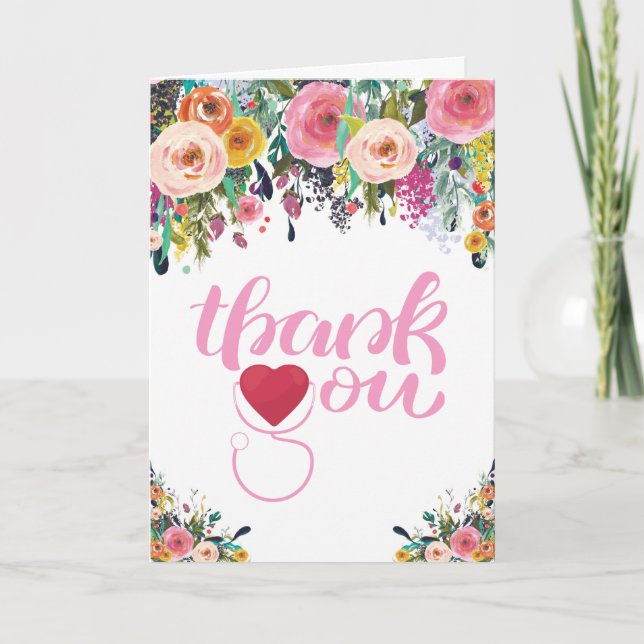 Watercolor Floral Stethoscope Nurse Thank You (Front)