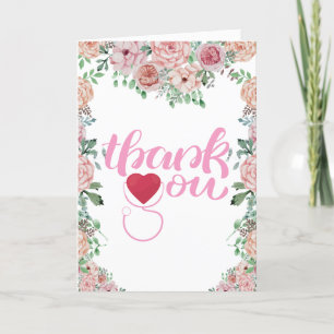 Watercolor Floral Stethoscope Nurse Thank You Card