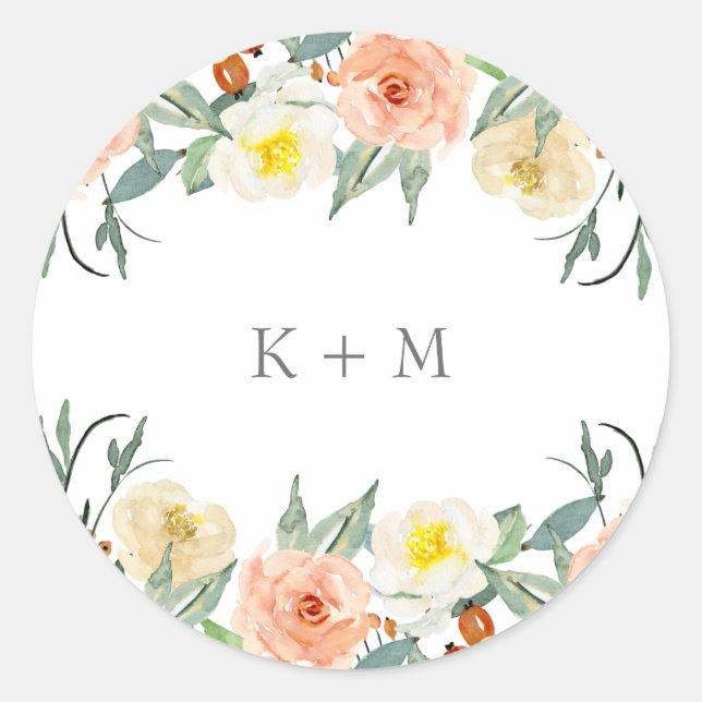 Watercolor Floral Sticker/Label Classic Round Sticker (Front)