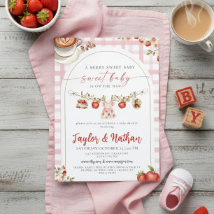 watercolor floral strawberry baby is brewing apple invitation