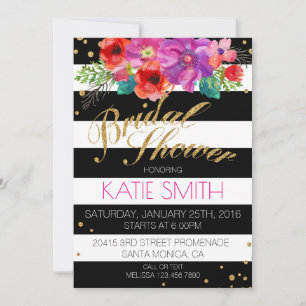 Watercolor Floral Stripe Glitter Bridal Shower Invitation