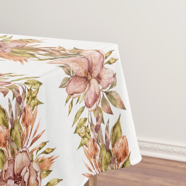 Watercolor Floral Stripe Pattern in Pink & Green Tablecloth (In Situ)