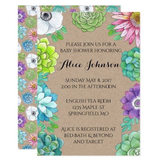 Watercolor Floral Succulent Shower Invitation