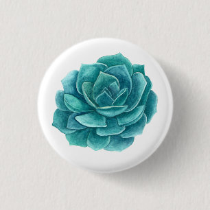 Watercolor floral succulent. Teal blue cactus 3 Cm Round Badge