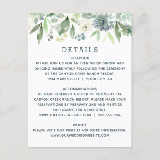 Watercolor Floral Succulent Wedding Details Card
