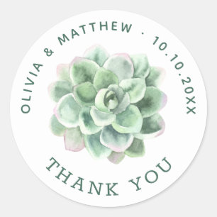 Watercolor floral succulents wedding thank you classic round sticker