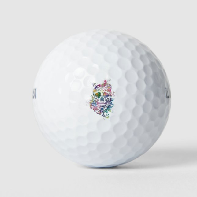 watercolor floral sugar skull golf balls (Front)
