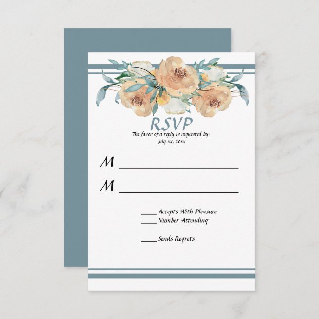 Watercolor Floral Summer Wedding Blue Green RSVP Card (Front/Back)