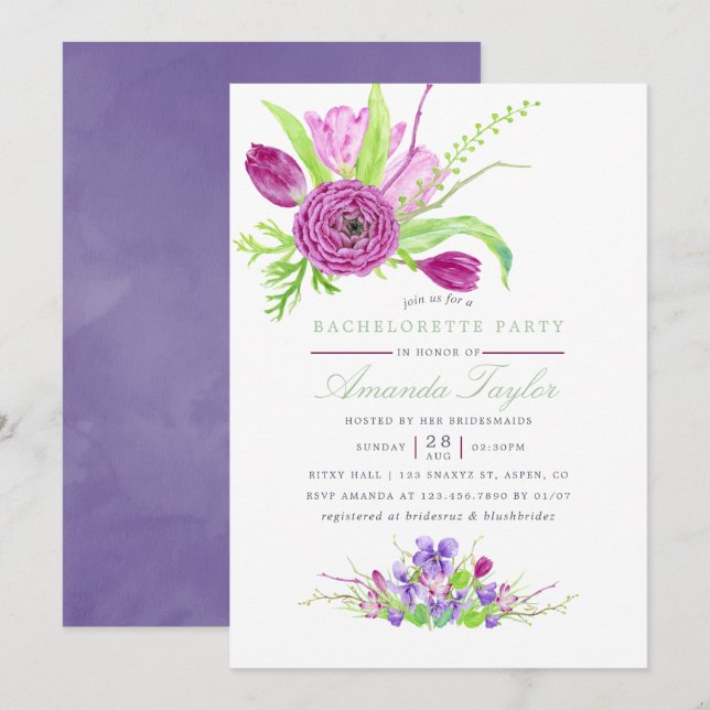 Watercolor Floral Summer Wedding Invitation (Front/Back)