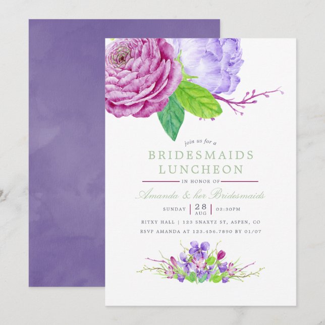 Watercolor Floral Summer Wedding Invitation (Front/Back)