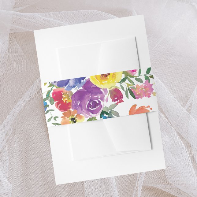 Watercolor Floral Summer Wedding Invitation Belly Band (Creator Uploaded)