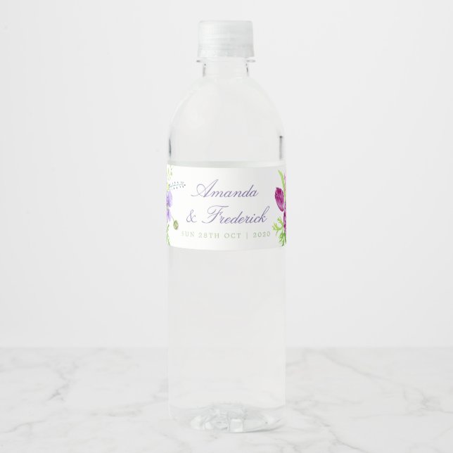 Watercolor Floral Summer Wedding Water Bottle Label (Front)