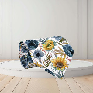 Watercolor Floral Sunflower Blue Flower  Tie