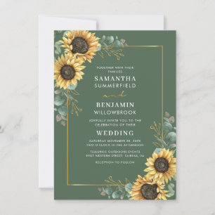 Watercolor Floral Sunflower Eucalyptus Wedding Invitation