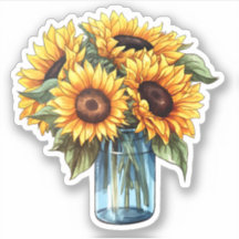Watercolor Floral Sunflower Mason Jar Bouquet