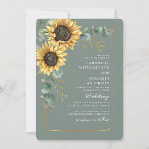 Watercolor Floral Sunflower QR Code Wedding Invitation