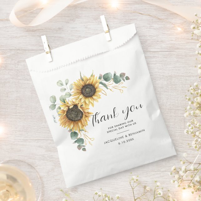 Watercolor Floral Sunflower Script Favour Bags (Clipped)