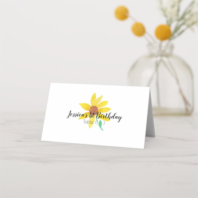 Watercolor Floral Sunflower Simple Tent Cards (Front)