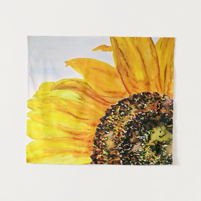 Watercolor Floral Sunflower Tapestry (Front (Horizontal))