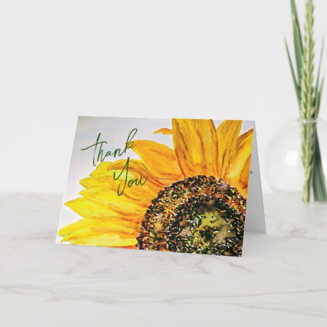 Watercolor Floral Sunflower Thank You Card (Front)