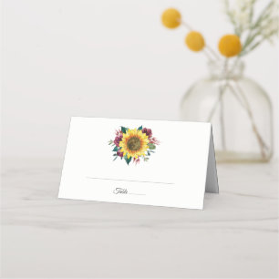 Watercolor Floral Sunflower Wedding Place Card