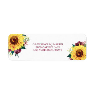 Watercolor Floral Sunflowers Burgundy Roses